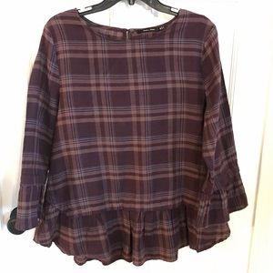 Doe & Rae Plaid Peplum Top